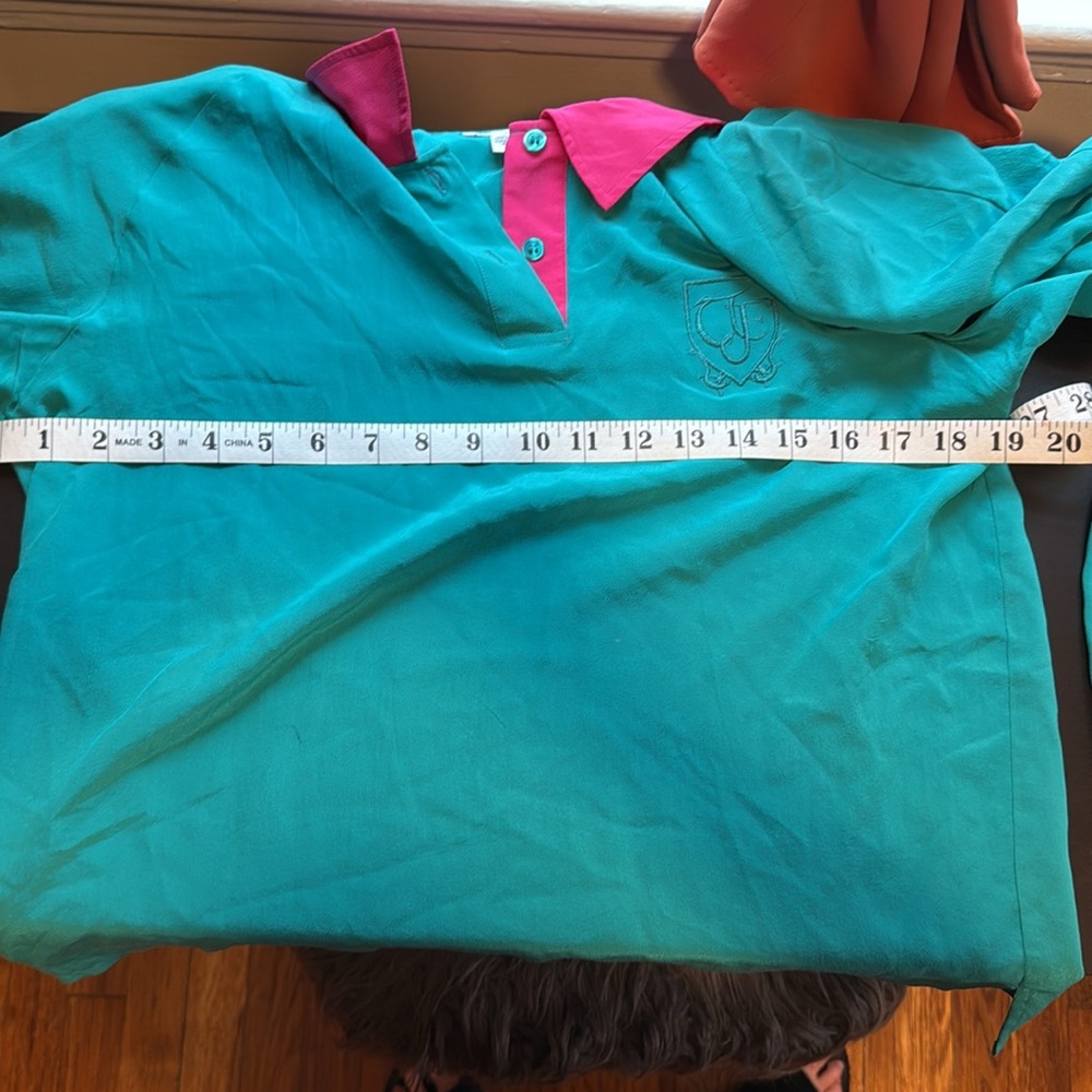 Vintage Teal Blouse with Pink Collar - Picture 11 of 13